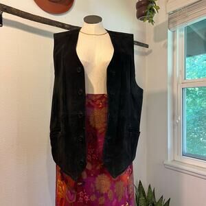 90s Joshua Ross Black Genuine Suede Leather Button Front Vest Size 3XLT Unisex